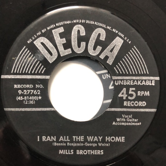 Mills Brothers I Ran All The Way Home Vinyl 45 Record - Picture 2 of 5
